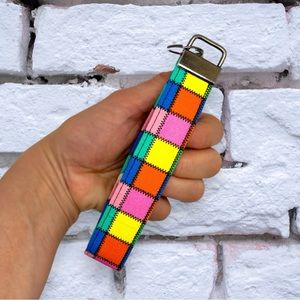 Patchwork Wristlet Strap Key Fob Keychain/Hands Free Key Holder/Hippie Key Ring